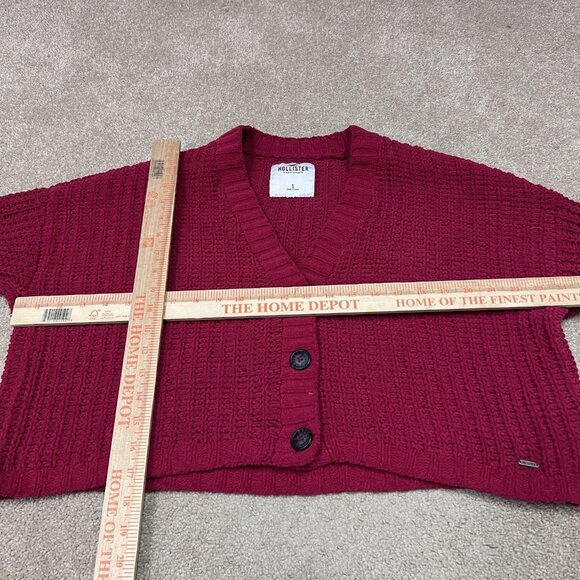 Hollister Sweater Women’s Red Button Up Cropped Long Sleeve Size Small - Picture 2 of 11
